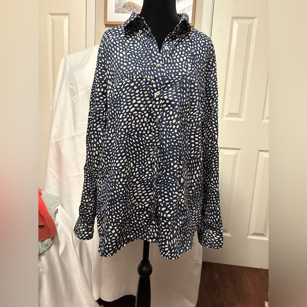 GAP Navy and White Polka Dot Blouse